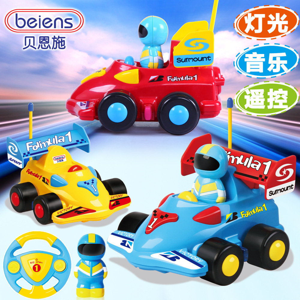 新款儿童玩具卡通电动音乐遥控车加厚耐摔迷你F1比赛模型玩具汽车