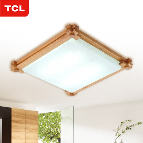tcl照明led灯具 中式实木客厅灯方形 吸顶灯简约茶室灯本色2432W