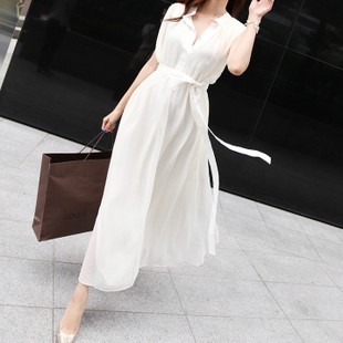 夏季新款2015韩版修身无袖波西米亚拖地雪纺裙仙女裙连衣裙女长裙