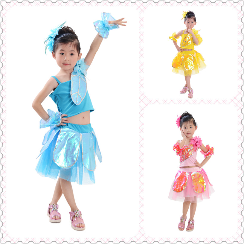 儿童环保时装秀服装幼儿舞蹈演出服女童树叶裙子纱裙舞台装送头饰