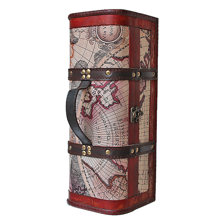 (振志)红酒盒 红酒礼盒 红酒包装盒 仿古木质酒盒 仿古单支地图纹