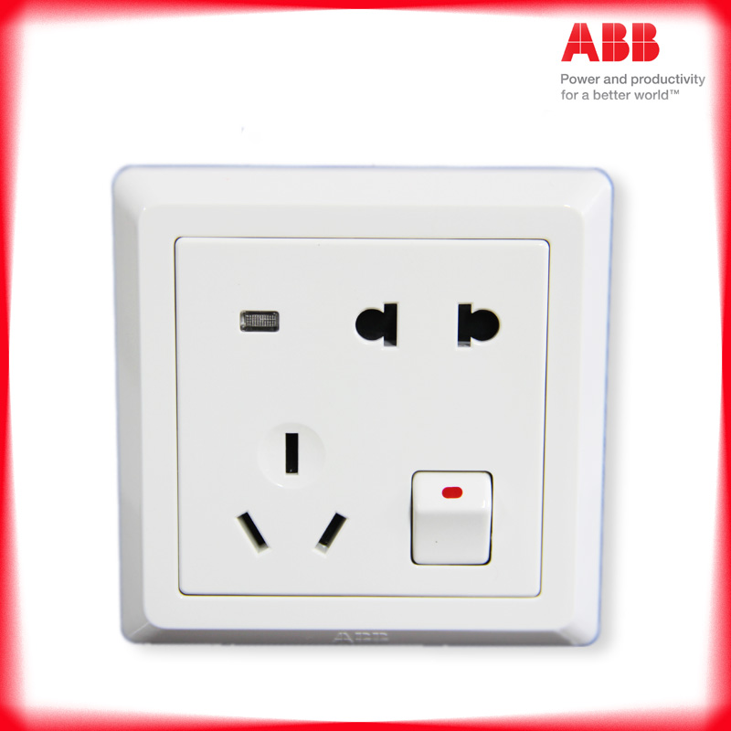 ABB开关插座面板86型德逸错位五孔5孔二三位插座带开关LED灯AE226