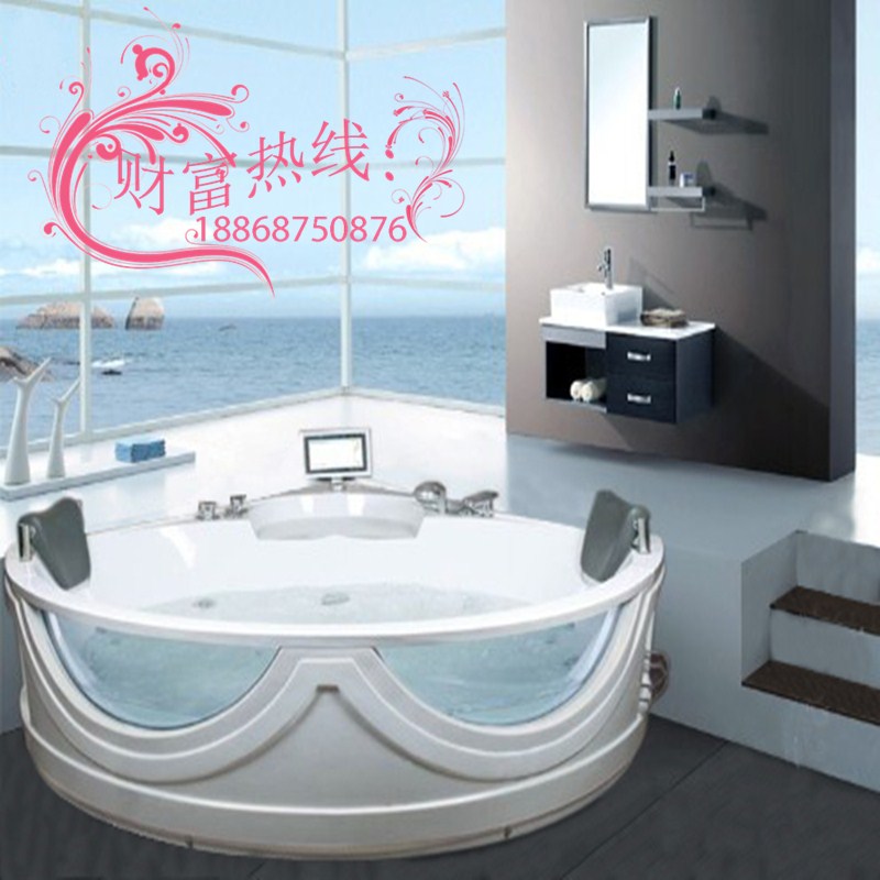 亚克力大浴缸冲浪按摩浴缸双人独立式浴缸三角扇形浴缸成人浴盆