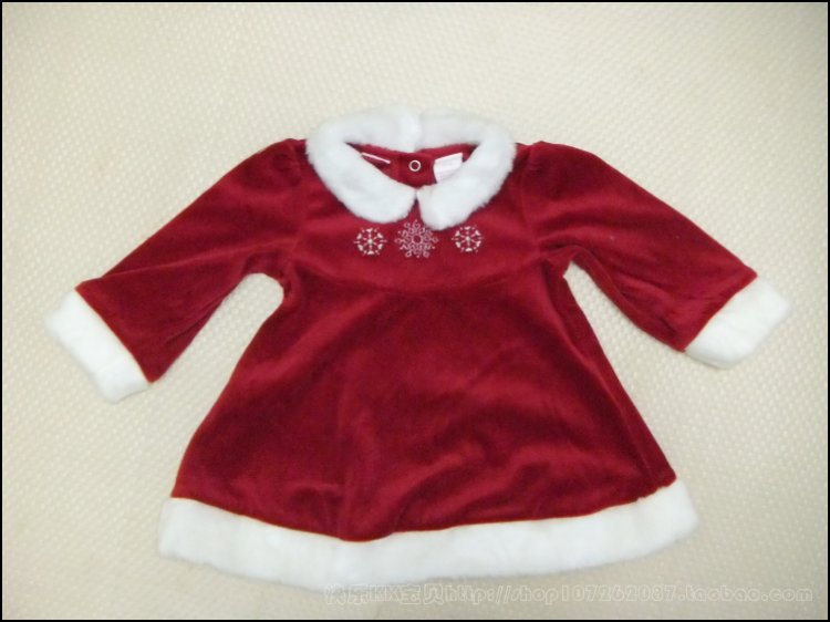 圣诞节新款礼服女宝宝婴儿童可爱红底白毛领套头节庆连衣裙包邮清