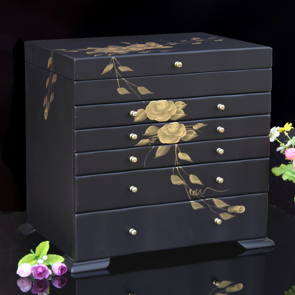 大容量木质首饰盒韩国公主欧式木制珠宝箱田园风格家具结婚礼物