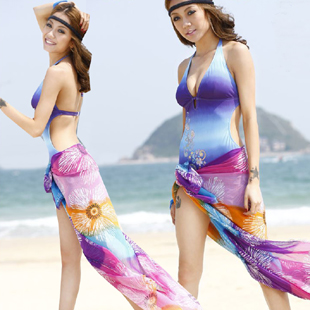 国内品牌沙滩温泉游泳专用花色披纱雪仿防晒裹裙围纱S-12