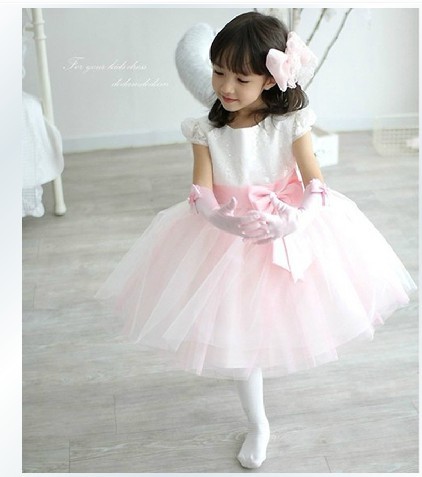 韩版 女童装公主裙/花童礼服裙/儿童粉色婚纱裙 演出服满十包邮