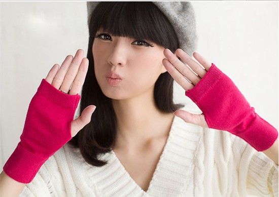 2014新款女士时尚凡绒韩版羊毛手套羊绒貂绒露指兔绒羊毛半指手套