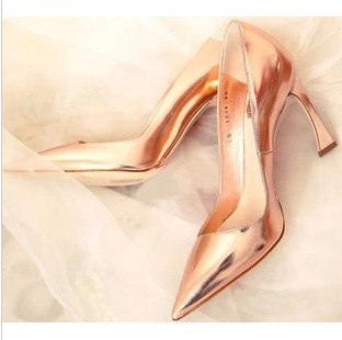 Angelababy2013女鞋新款单鞋欧美性感尖头高跟唯美独特金色婚鞋