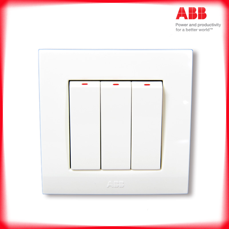 ABB开关面板由艺超薄三联三开三位单控墙壁电灯开关AU10353-WW