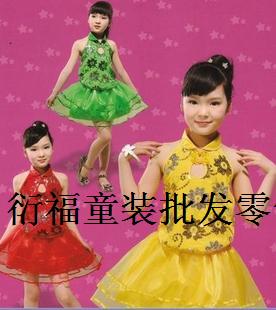 演出服装儿童表演服女童现代纱裙连衣裙公主裙舞民族黄色绿色红色