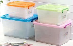 透明收纳盒滑轮整理箱储物箱有盖塑料办公收纳箱衣物箱学生书箱