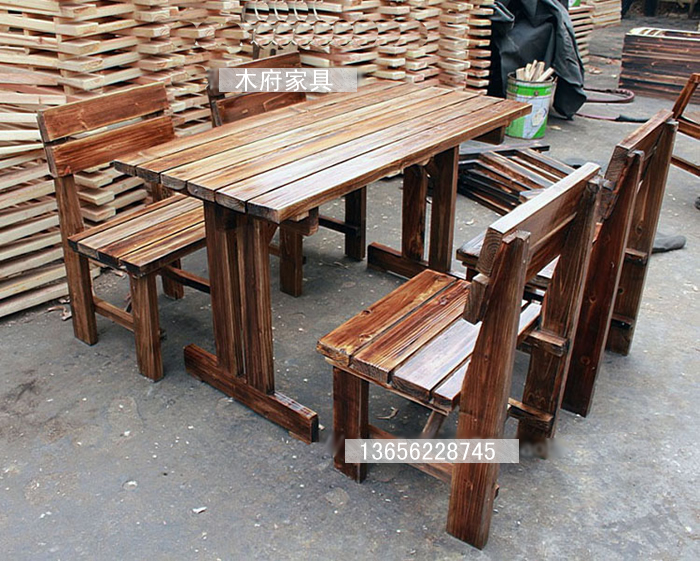 特价 饭店餐桌餐椅木条桌椅套件长桌木桌椅阳台桌椅防腐桌椅实木