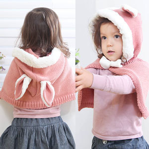 包邮韩国秋冬版男 女婴幼儿童兔子造型披风 宝宝加厚帽子披肩斗篷