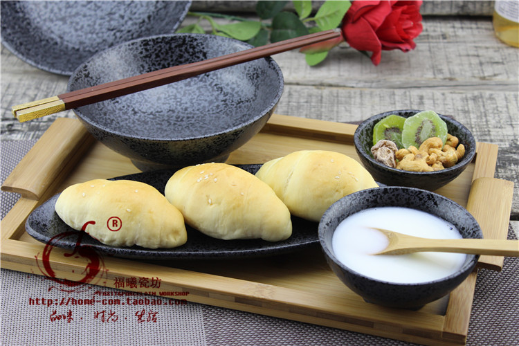 和风寿司店陶瓷餐具套装 黑色日式面碗 汤碗 寿司盘 点心盘 饭碗