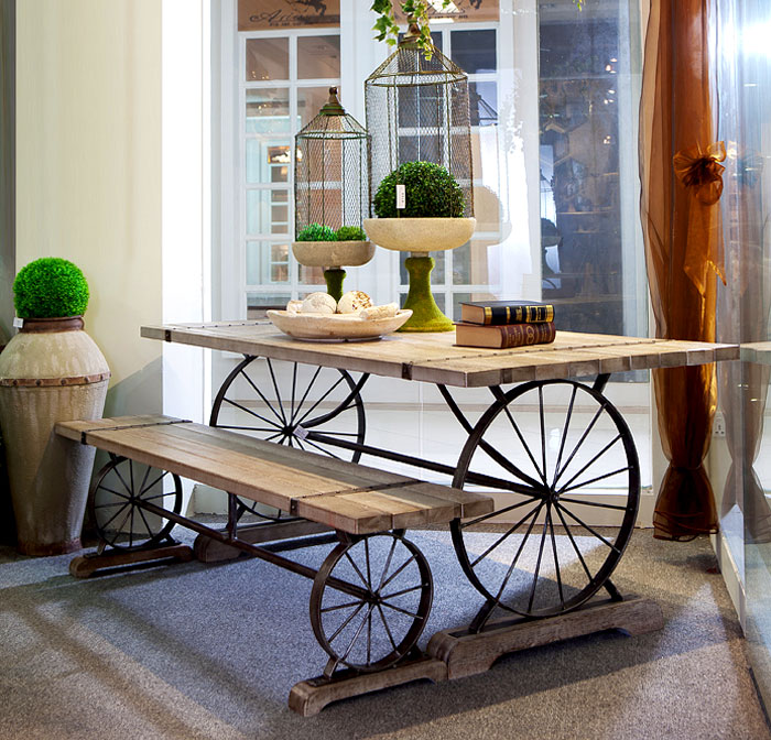美式复古铁艺实木餐桌椅 户外休闲咖啡厅桌椅套件 法式实木长桌