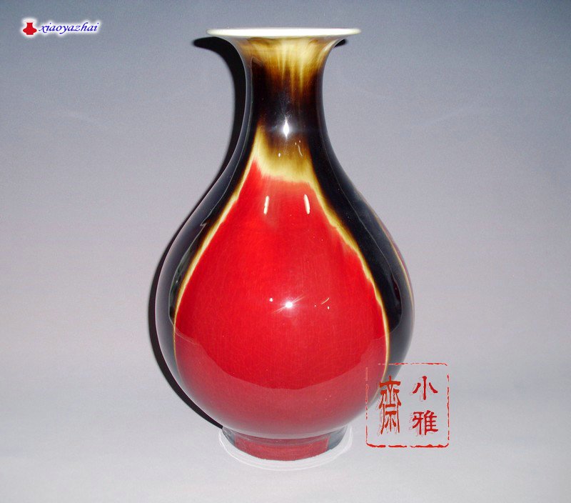 景德镇陶瓷器花瓶家居工艺饰品摆件颜色釉名瓷-三阳开泰玉壶春瓶