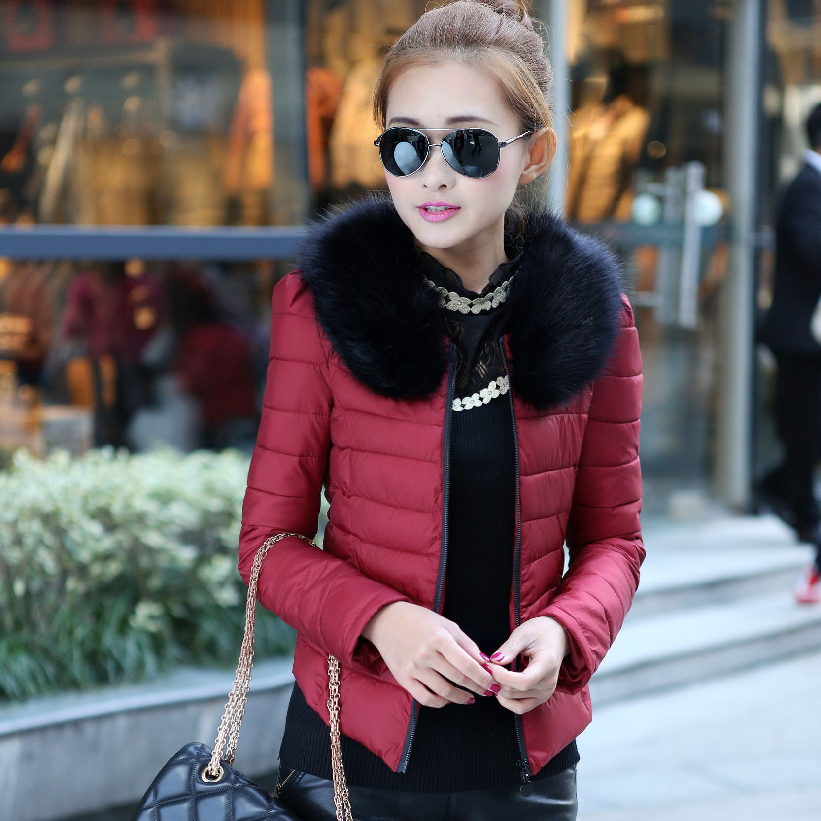 2015冬季新款棉衣女短款修身羽绒棉服韩版小棉袄加厚外套带毛领潮