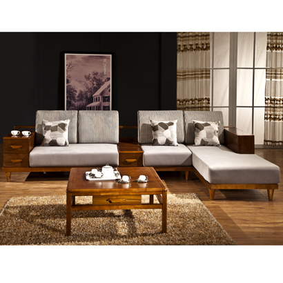 特价包邮实木布艺沙发组合简约现代中式客厅家具转角贵妃宜家橡木