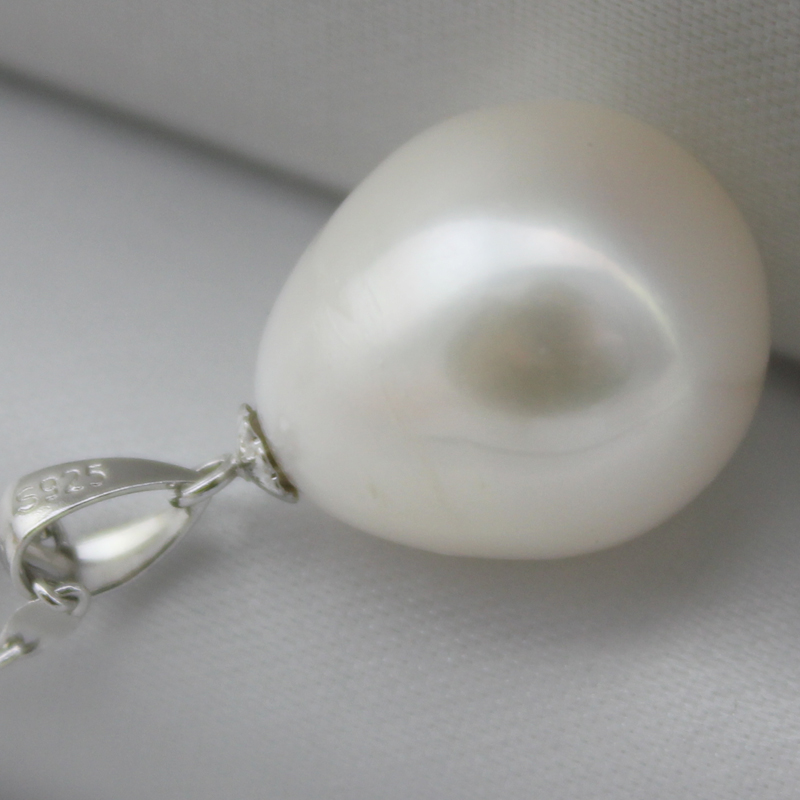 天然珍珠吊坠批发包邮 米粒水滴12-13mm大珍珠 925纯银项链 正品
