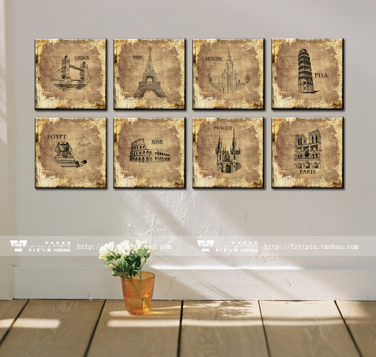 无框装饰画照片墙壁画客厅卧室走廊 抽象简欧风格 建筑埃菲尔铁塔