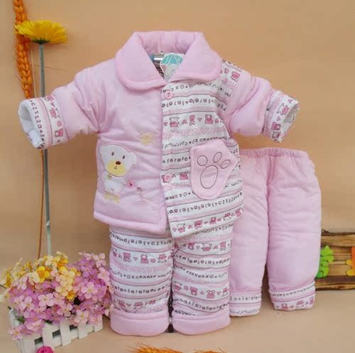 新款婴幼儿礼盒棉衣棉裤三件套 新生儿宝宝加厚儿童套装外出服