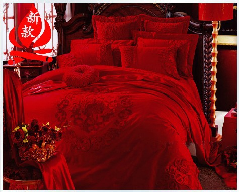 高档全棉贡缎大提花大红色结婚床品婚庆十件套婚庆多件套结婚用品