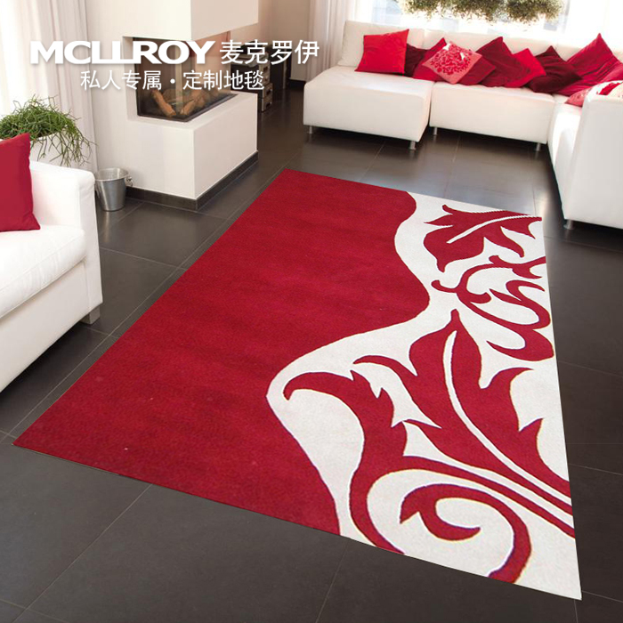 麦克罗伊进口羊毛定制 现代简约结婚红地垫 客厅茶几垫卧室地毯