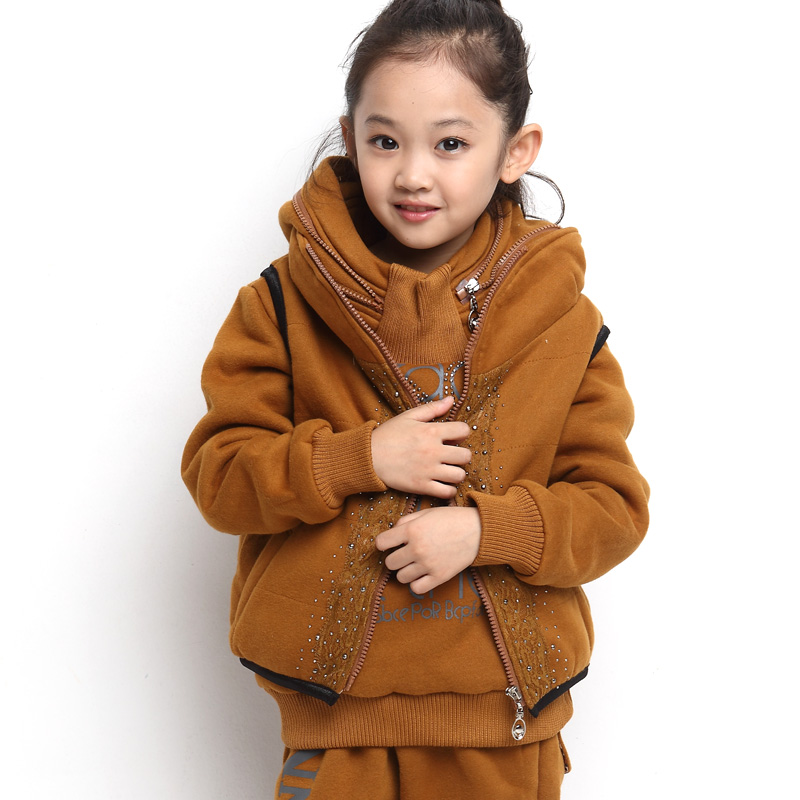 童装 女童 秋装2014潮 冬装新款儿童卫衣套装加绒加厚韩版三件套