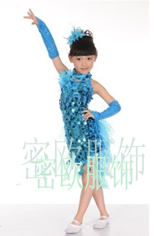 幼儿儿拉丁舞演出服装 表演 比赛女童 现代羽毛舞蹈服儿童拉丁舞