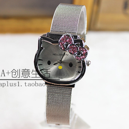 最新钢带hello kitty手表 时尚指针个性钢带女腕表 KT卡通女手表