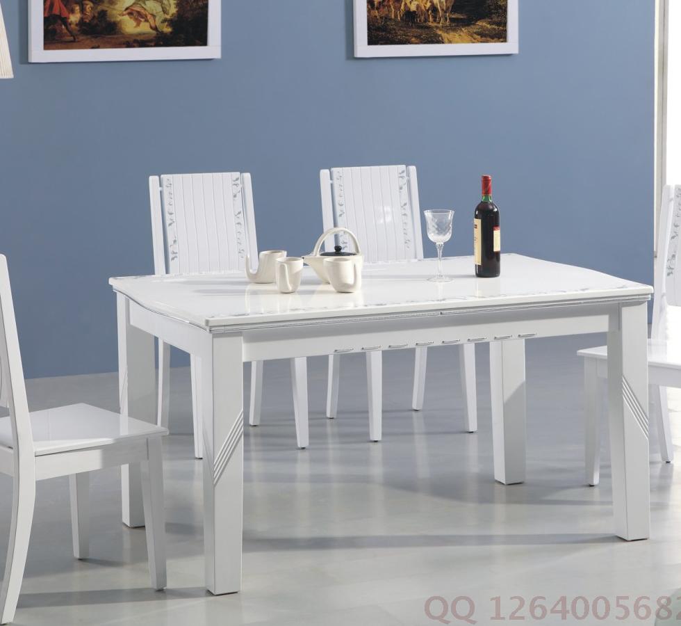 饭厅餐桌实木长方形亮光漆休闲印花大理石餐桌椅组合1桌4椅304