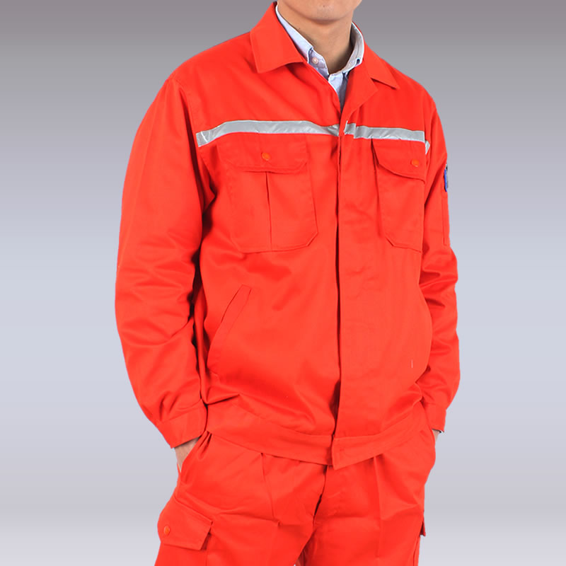 橘红系扣长袖工作服套装 男 反光带工作服 工程维修服 汽修保洁服
