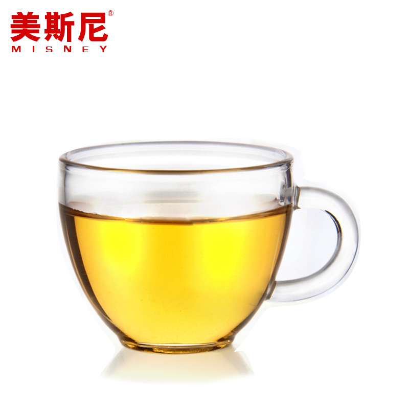 美斯尼 功夫茶杯 90毫升 加厚耐高温超透明 M-111带把玻璃茶杯