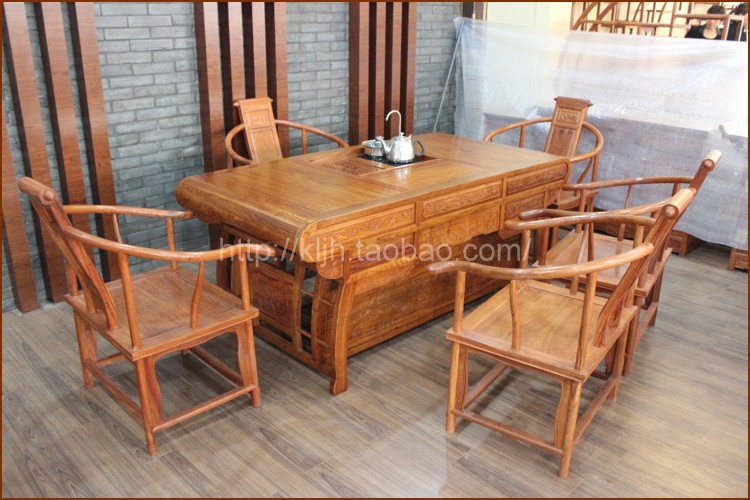 特价花梨木茶桌椅组合 红木茶桌茶台圆 中式实木仿古喝茶桌家具