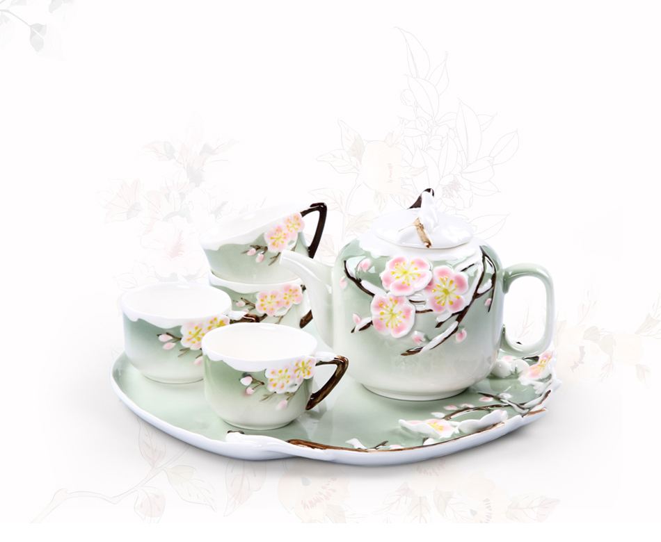 特价包邮陶瓷珐琅彩瓷茶具雪中梅花茶盘套装创意简约现代工艺茶具