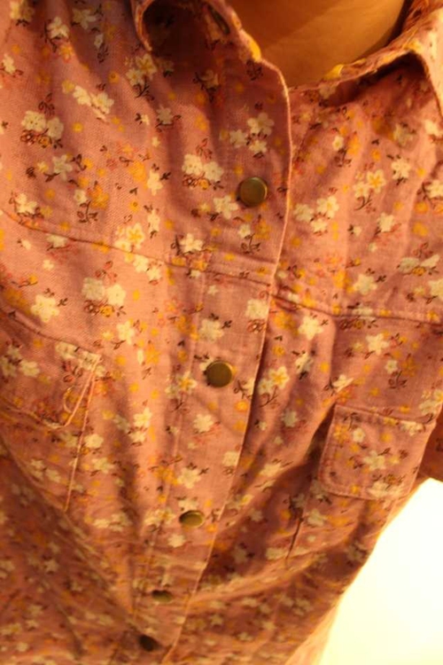 2014春季新款阿谷夫口袋碎花粉紫色蝙蝠袖棉麻短板衬衣