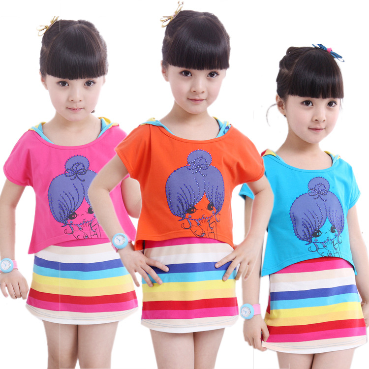 小童装 女童童装女童夏装韩版纯棉儿童裙子女童套装裙596