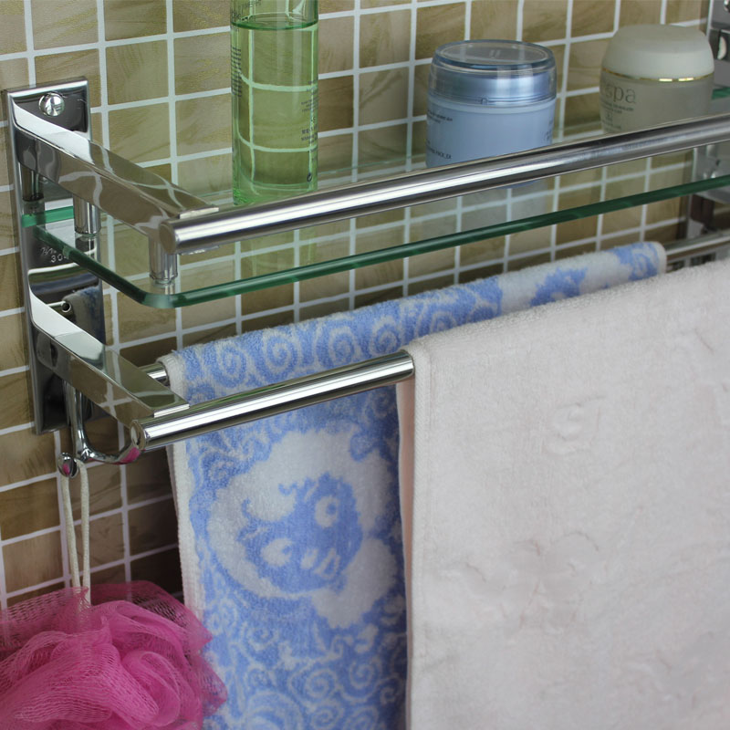 浴室单层带杆钩玻璃架304不锈钢收纳架洗衣机置物架卫浴五金挂件