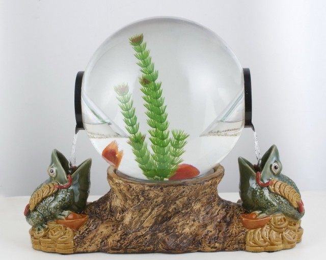 招财进宝活水生态鱼缸 圆形循环流水工艺小鱼缸 办公室装饰水族箱