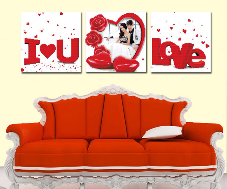 结婚用的十字绣三联画 最新款婚礼客厅 卧室系列可放照片浪漫爱情