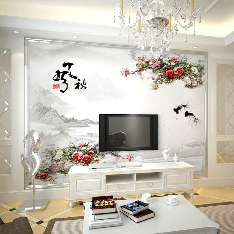 电视背景墙墙纸影视墙壁纸客厅卧室温馨浪漫花卉山水风景大型壁画