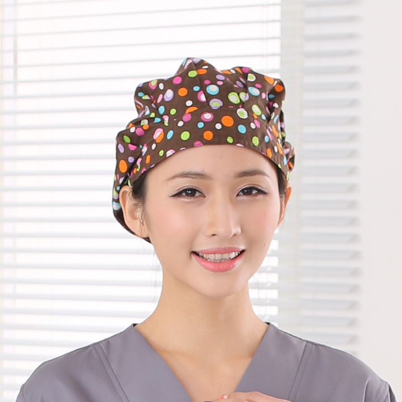 丽浦维尔 女款宽檐手术帽 棕色彩点护士帽 纯棉花帽 可批发订制