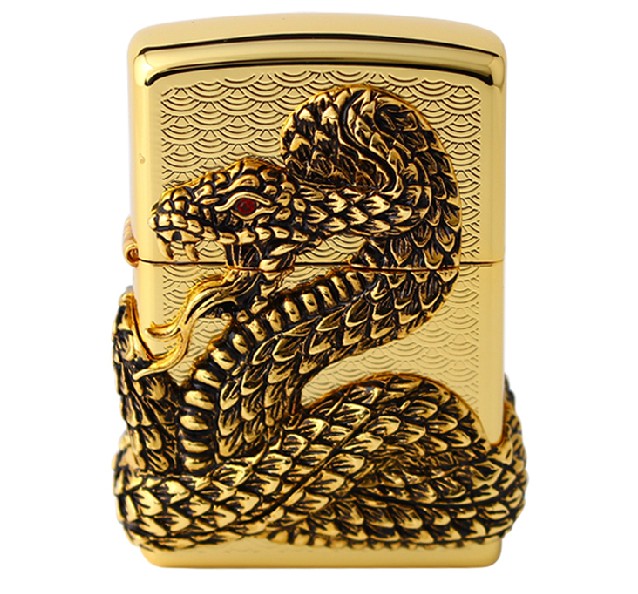 ZIPPO打火机正品 韩版蛇神 蛇年纪念款四面绕 蛇年大吉 金蛇
