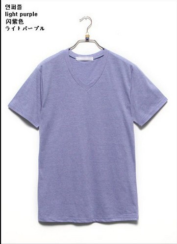 夏季紫色韩版修身体恤 加大码加肥纯色空白短袖T恤 男士V领t恤 男