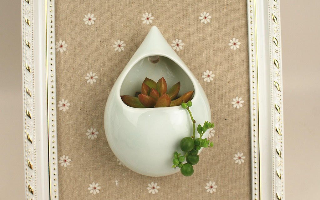 景德镇定制 陶瓷大口水滴壁挂花插 现代简约家居挂件花瓶