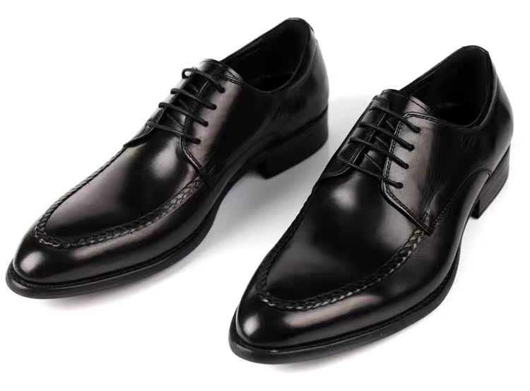 男士商务休闲皮鞋真皮正装时尚男鞋低帮鞋系带单鞋 欧版尖头皮鞋