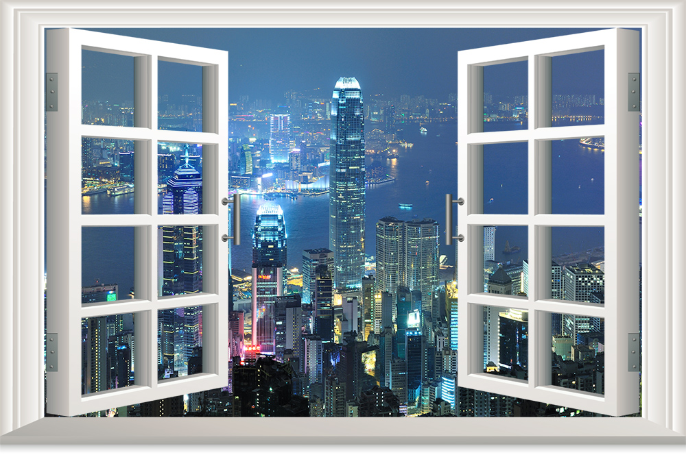 可定制假窗户装饰贴纸 大型背景墙壁画 自带胶田园贴画香港太平山