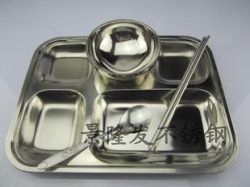 不锈钢快餐盘分格 学生餐盘食堂餐盘工厂快餐盒 5格快餐盘 便当盒