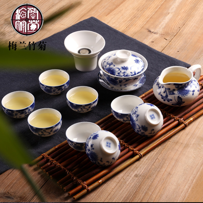 景德镇青花瓷盖碗茶器整套茶艺小茶道红茶杯陶瓷功夫茶杯茶具套装